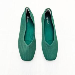 Vivaia Margot Green Square Toe Flat Shoes Textile Size 41.5 / US 10